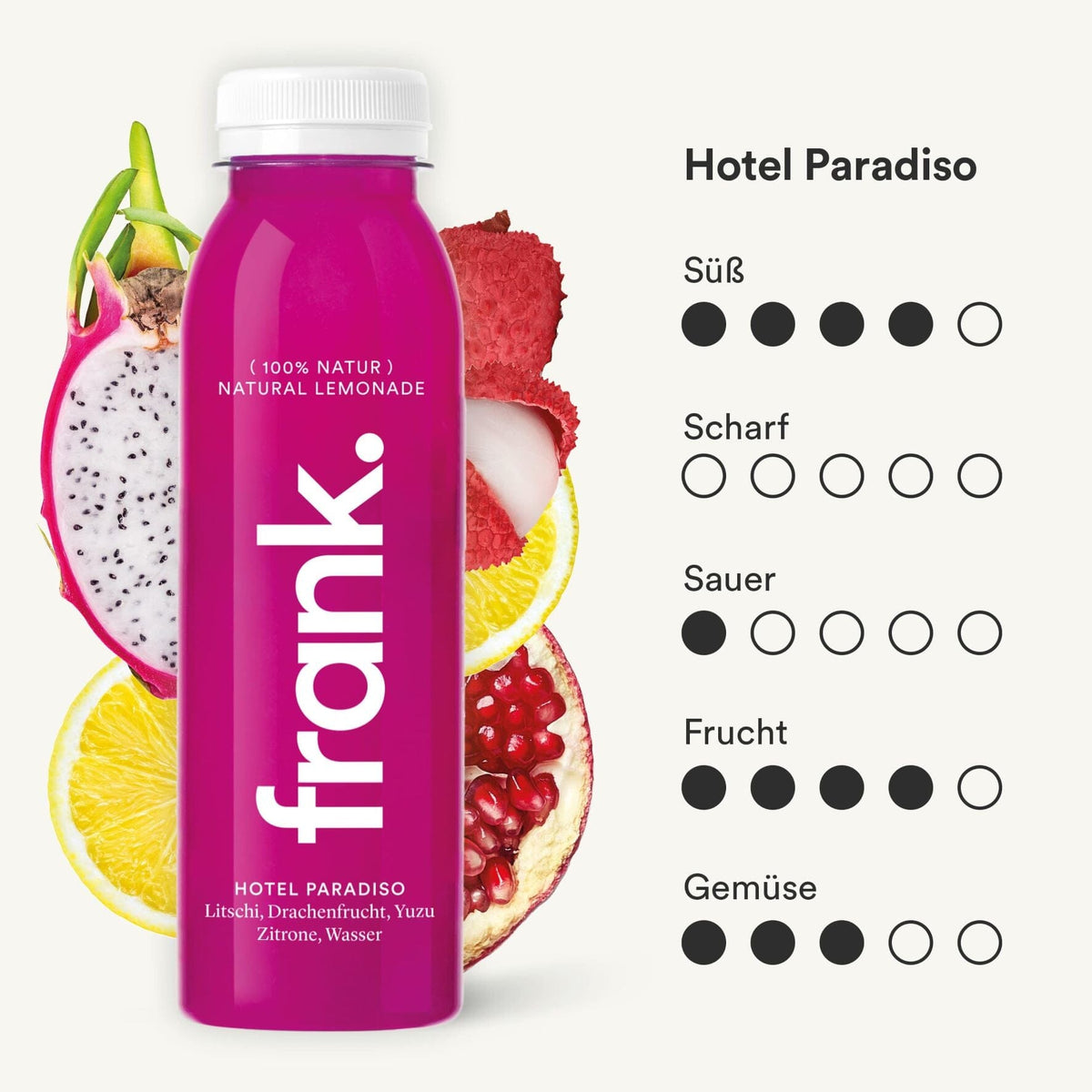 The Hotel Paradiso juice from frank. with lychee, dragon fruit, yuzu and lemon