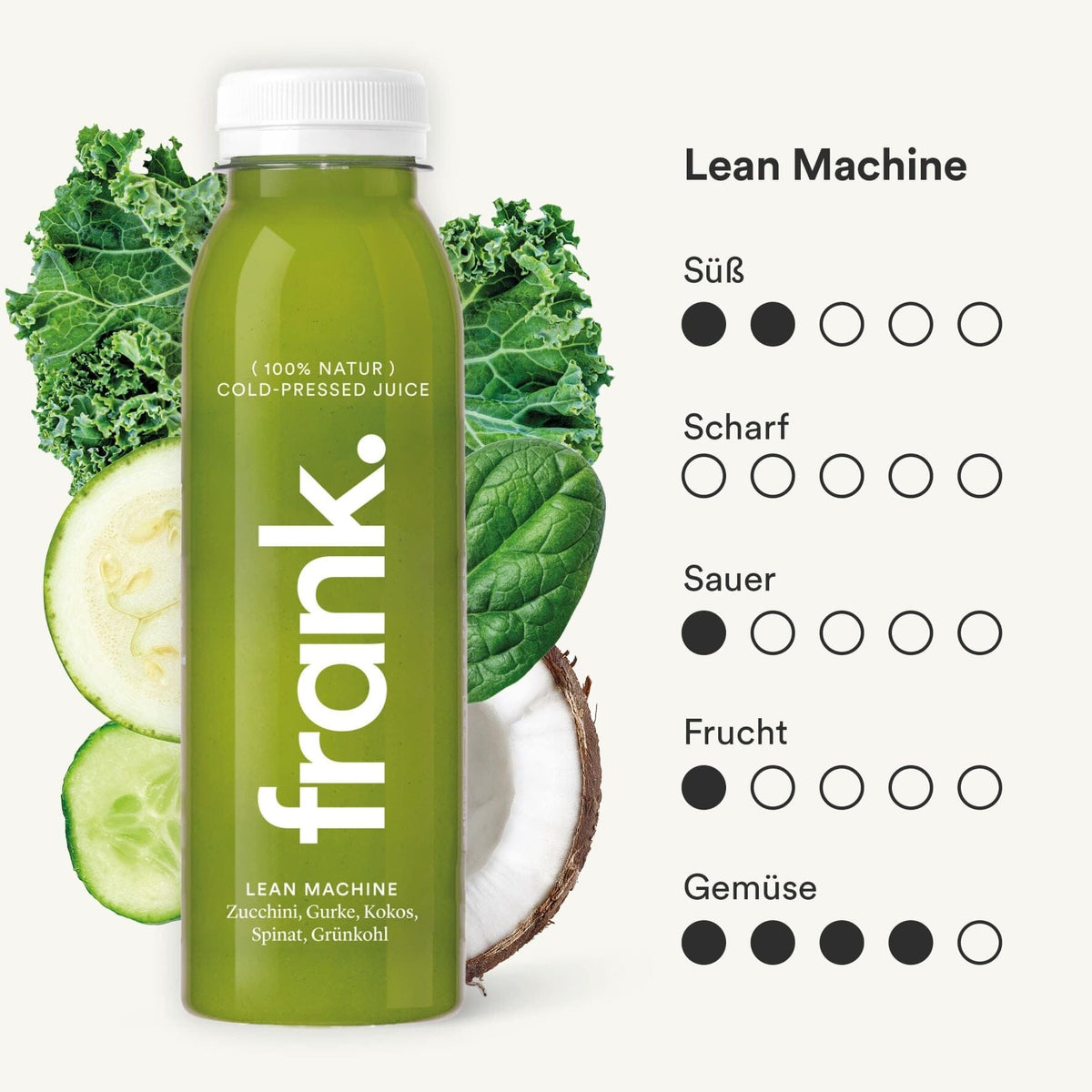 The Lean Machine juice from frank. with zucchini, cucumber, coconut, spinach and kale