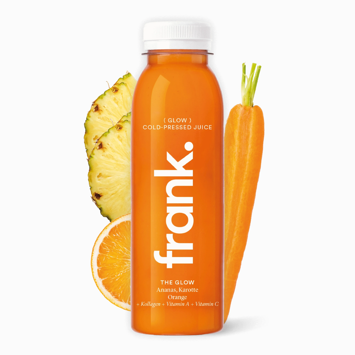 Saftflasche The Glow von frank mit Ananas, Karotte und Orange