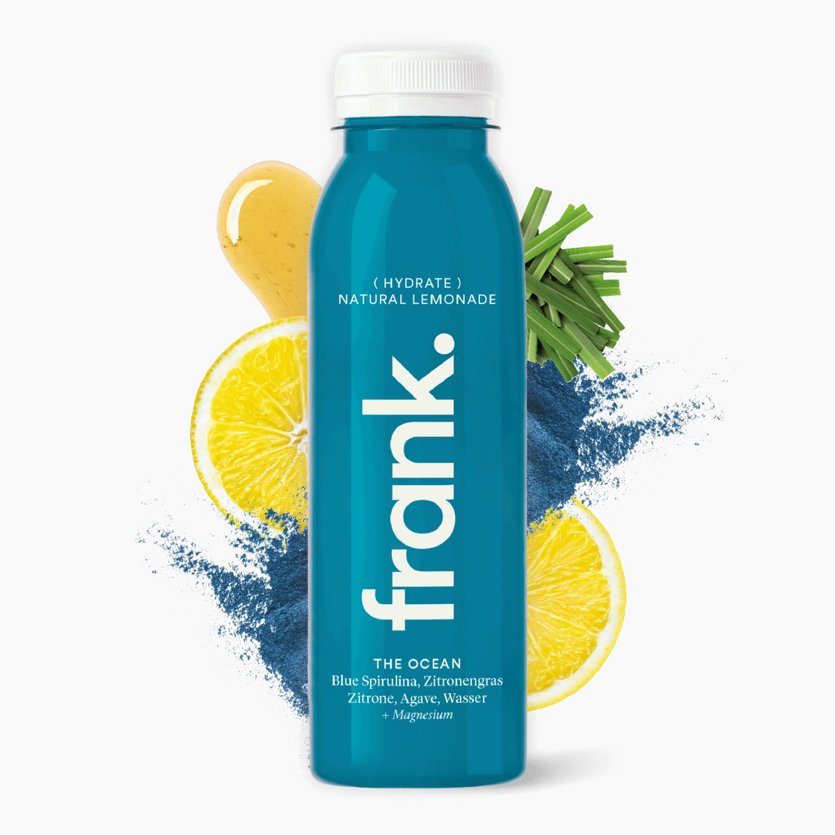 Saftflasche The Ocean von frank mit blauer Spirulina, Zitrone und Agave