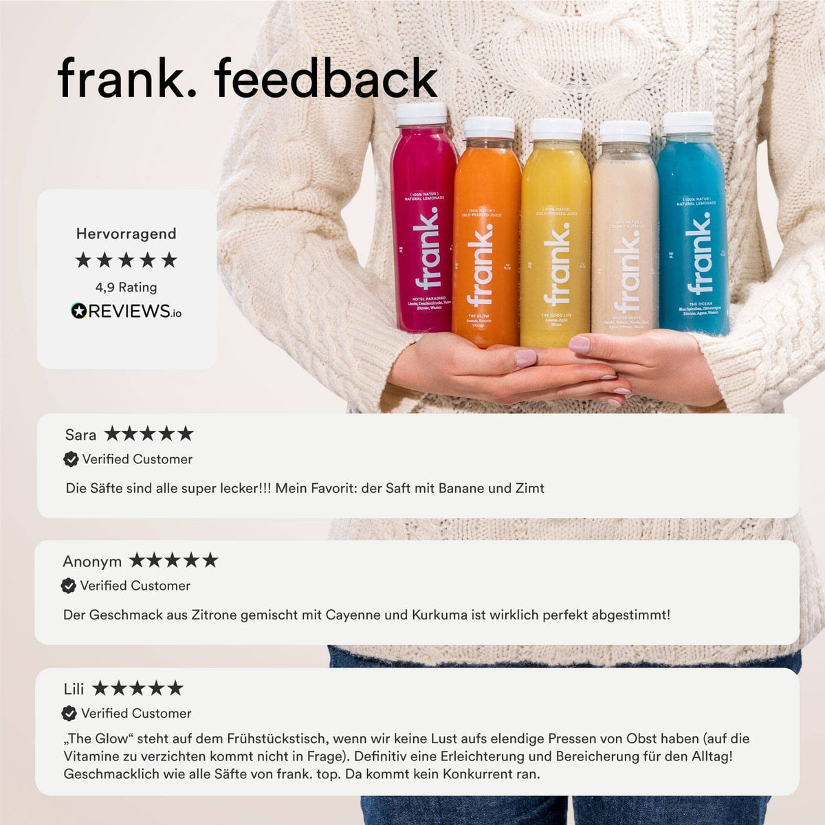 Darstellung des hervorragenden Feedbacks von frank. mit einer Bewertung von 4,9 von 5