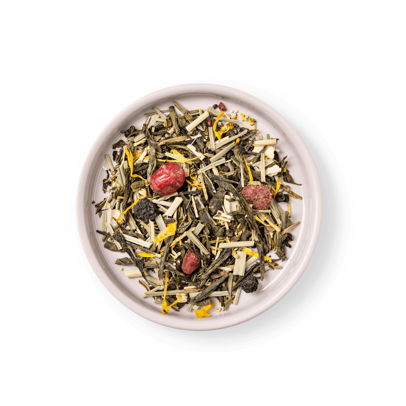 Darstellung der Mischung des bio Tee Re-Charge mit grünem Tee, weißem Tee und Mate von frank