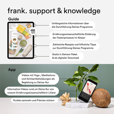 Support und Wissen zum 5:2 Intervallfasten Programm im Guide und der App von frank.