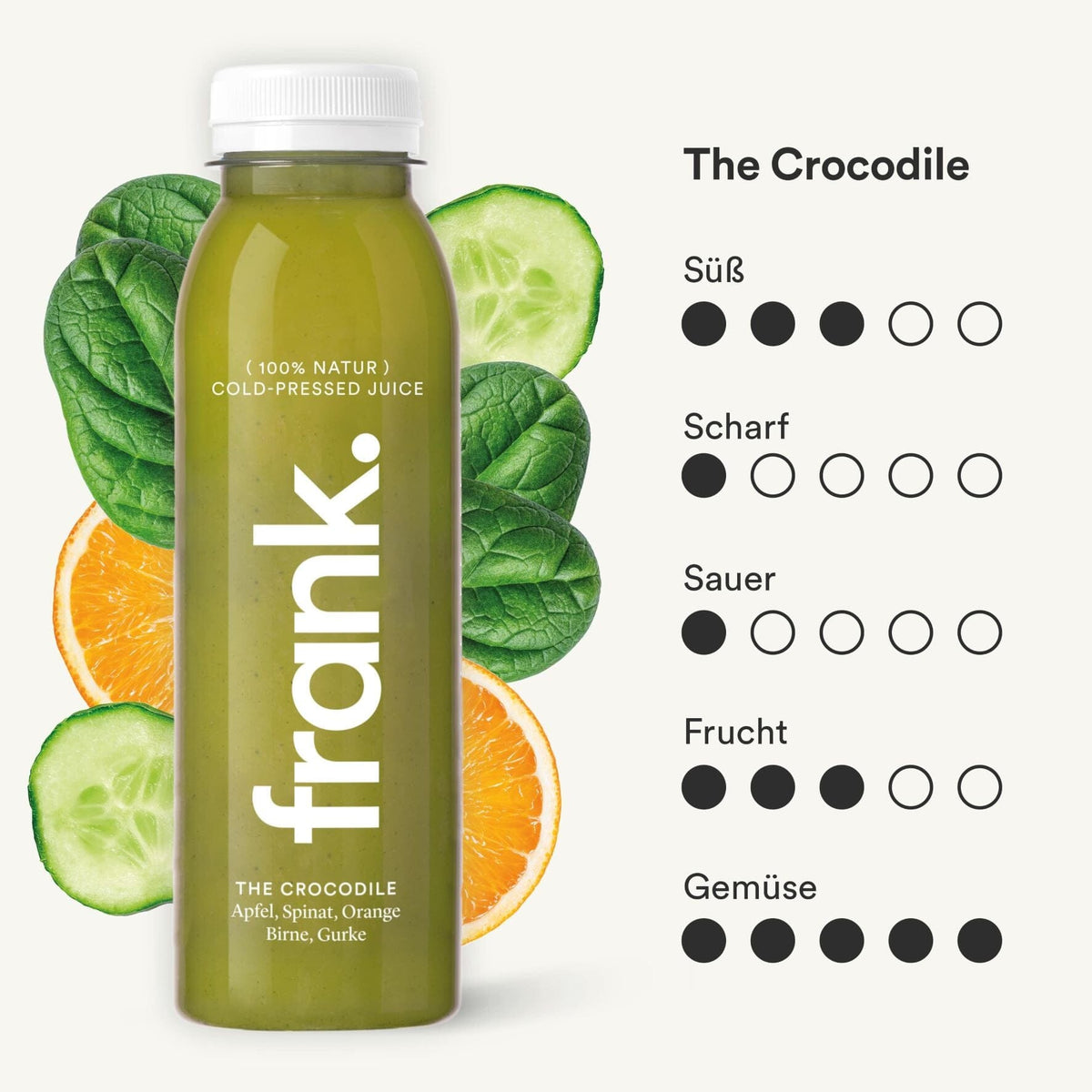 The Crocodile juice from frank. with apple, spinach, orange, pear and cucumber