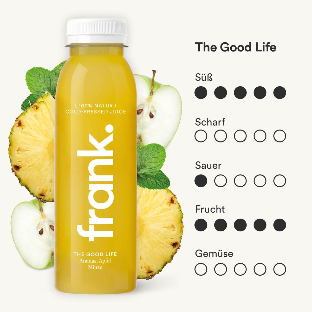 The Good Life juice from frank. with pineapple, apple and mint