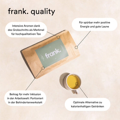Darstellung der gebotenen Qualität der bio Tees von frank.