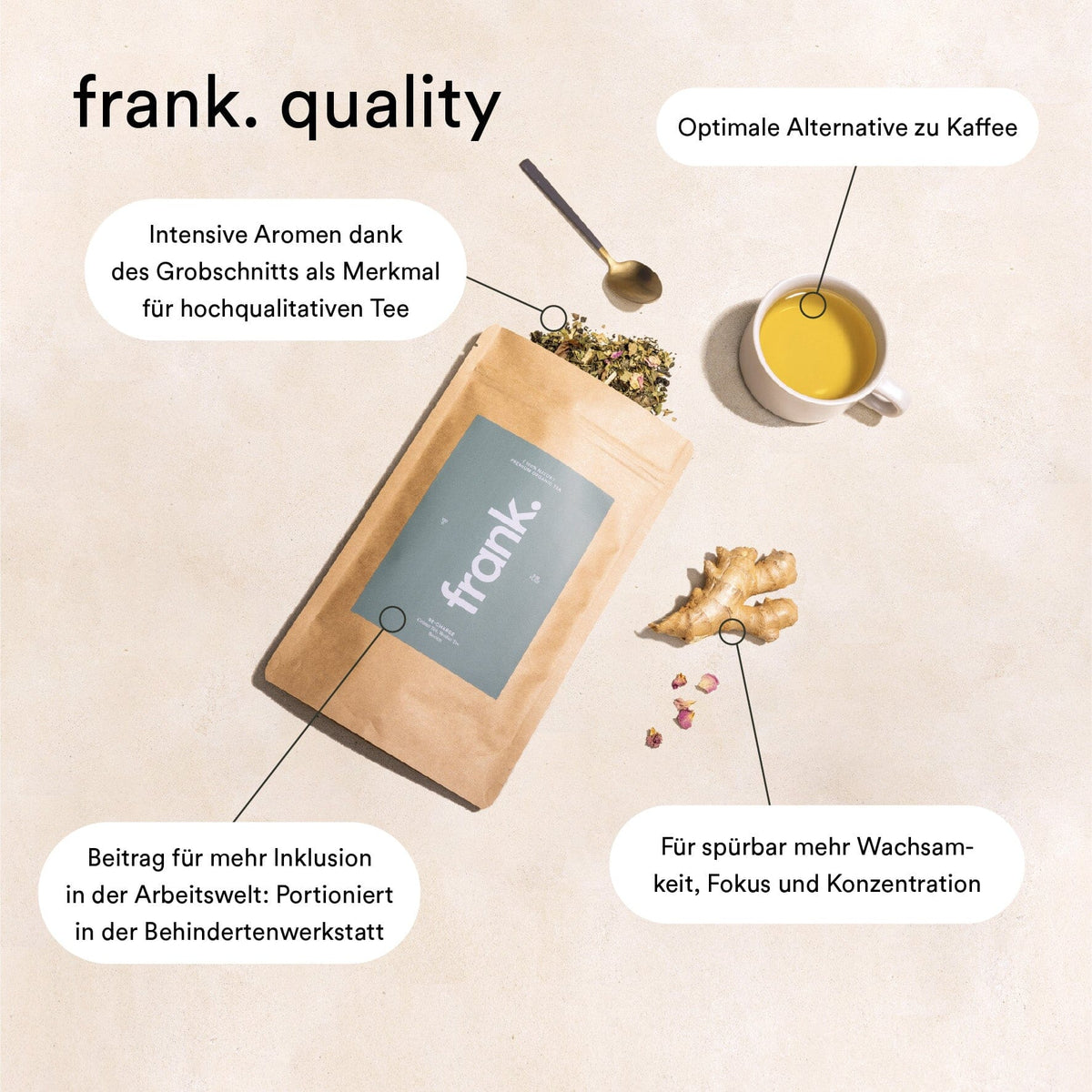 Darstellung der gebotenen Qualität der bio Tees von frank.