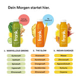 Infografik Dein Morgen startet hier mit drei frank Säften und ihren Zutaten