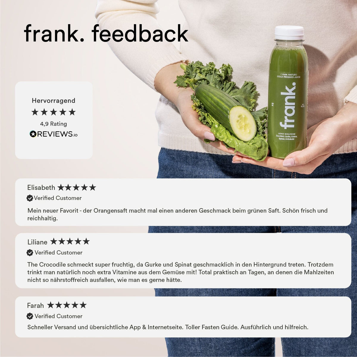 Darstellung des hervorragenden Feedbacks mit 4,9 von 5 Sternen zu den Produkten von frank.