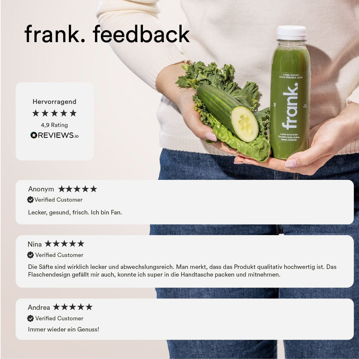 Darstellung des hervorragenden Feedbacks mit 4,9 von 5 Sternen zu den Produkten von frank.
